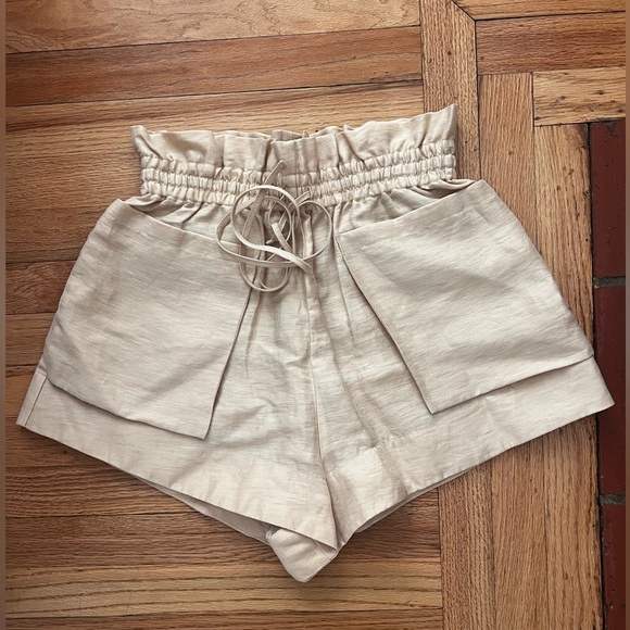 Shona Joy Brigitte Cream Linen Blend Paperbag Shorts size 2 - Picture 4 of 4